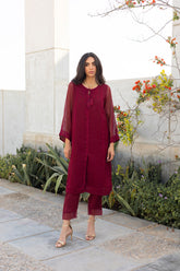 DA-1750 MAROON EMBROIDERED KURTA